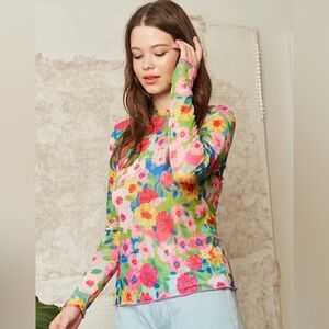 Flower Print Mesh Top